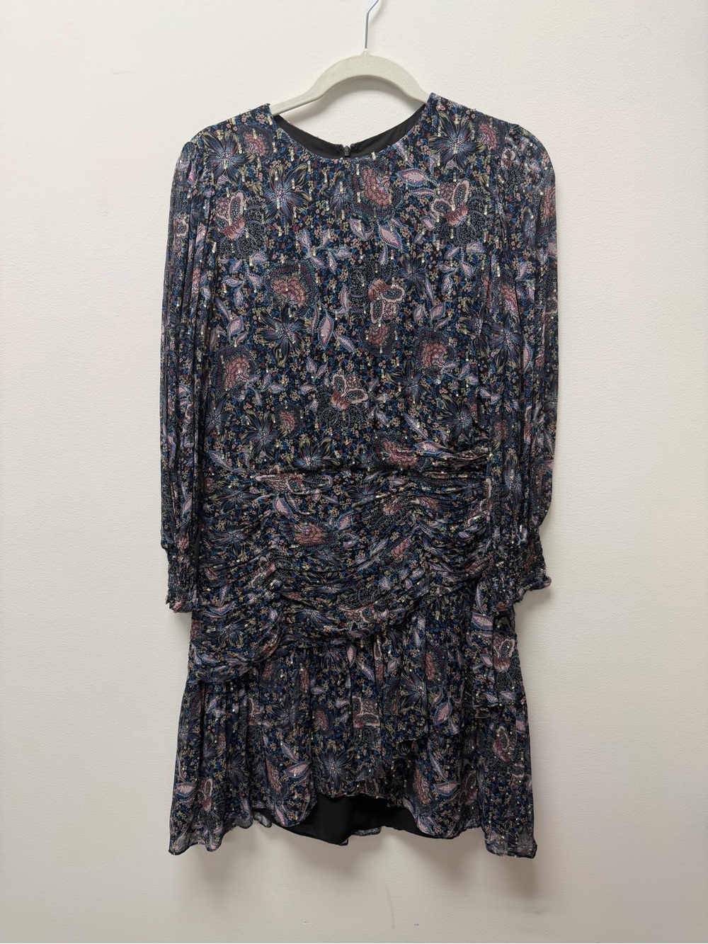 Shoshanna Navy Floral Long Sleeve Tiered Dress